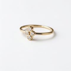 Bague de fiançailles pour femme en or jaune 18 carats, sertie de 4 diamants taille ronde d'un poids total de 0,12 carat