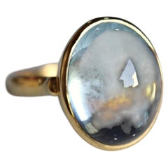 15ct Oval Aquamarine Cabochon Bezel Cocktail Ring in 18K Yellow Gold