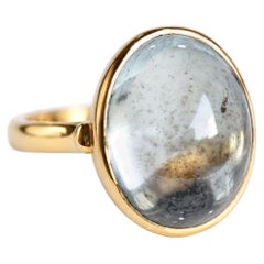 15ct Oval Aquamarine Cabochon Bezel Cocktail Ring in 18K Yellow Gold