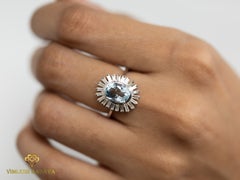 2ct Oval Aquamarine and 0.45ct Diamond Sunburst Ring in 18K White Gold