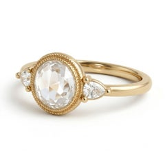 IGI Certified 1 CT Round Rose Cut Diamond Women's Gold Ring in 18K Yellow Gold