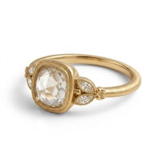 IGI Certified 1 CT Cushion Rose Cut Diamond Women's Gold Ring in 18K Yellow Gold
