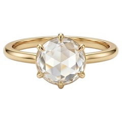 IGI Certified 1 CT Round Rose Cut Diamond Women's Gold Ring in 18K Yellow Gold