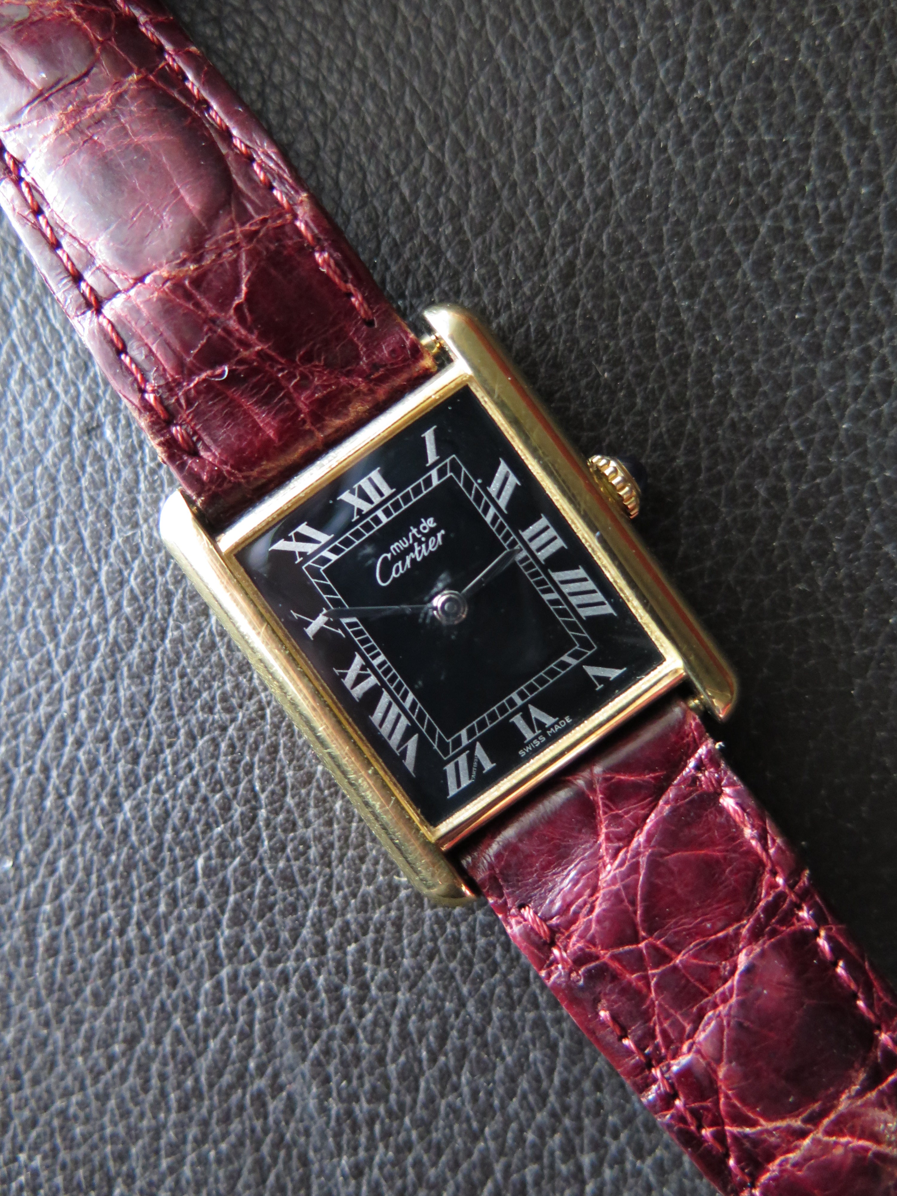 VINTAGE 1970S CARTIER TANK PRE MUST GENTS 23MM 18K GOLD PLATED