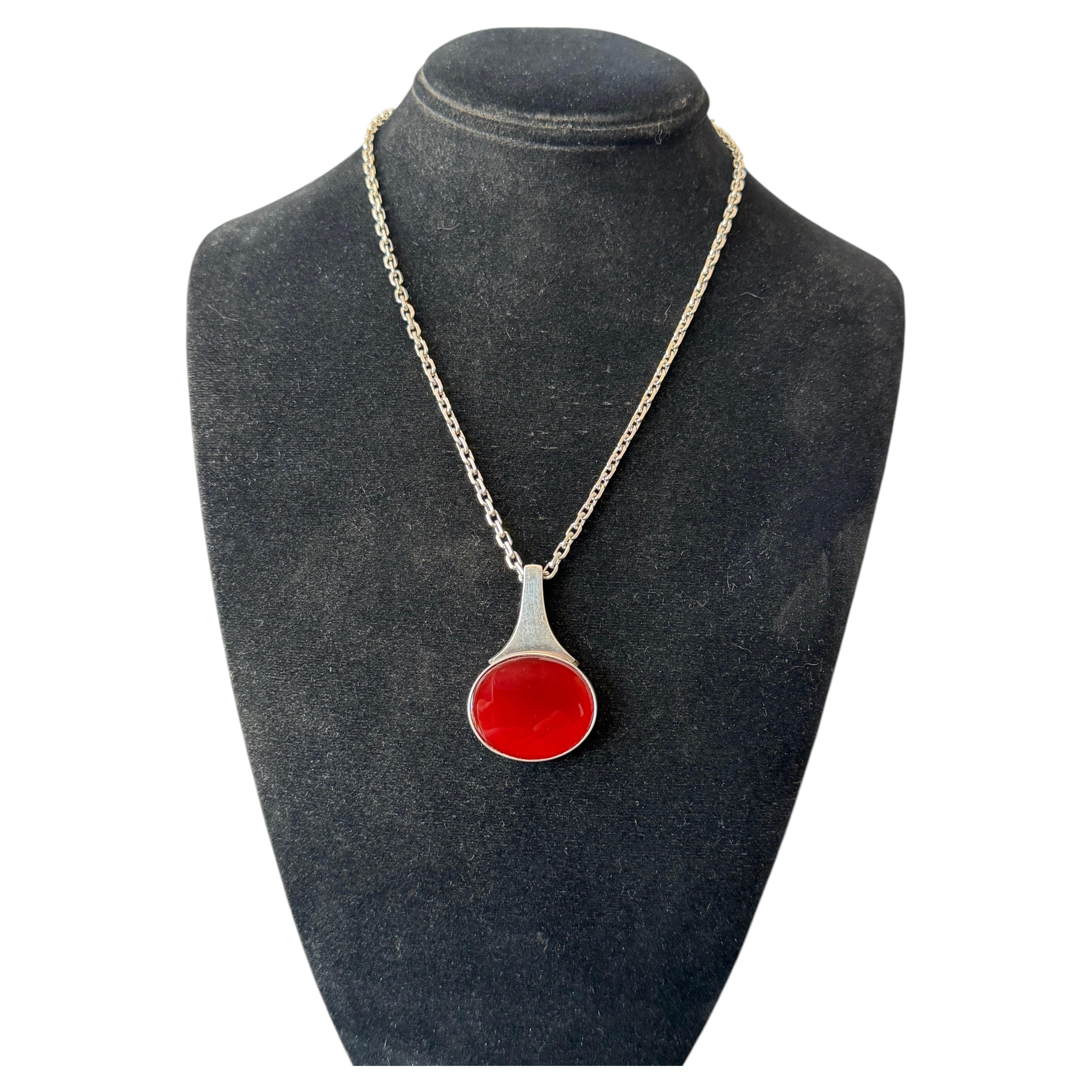 Niels Erik From Modernist Sterling Pendant Carnelian Stone Denmark 70's