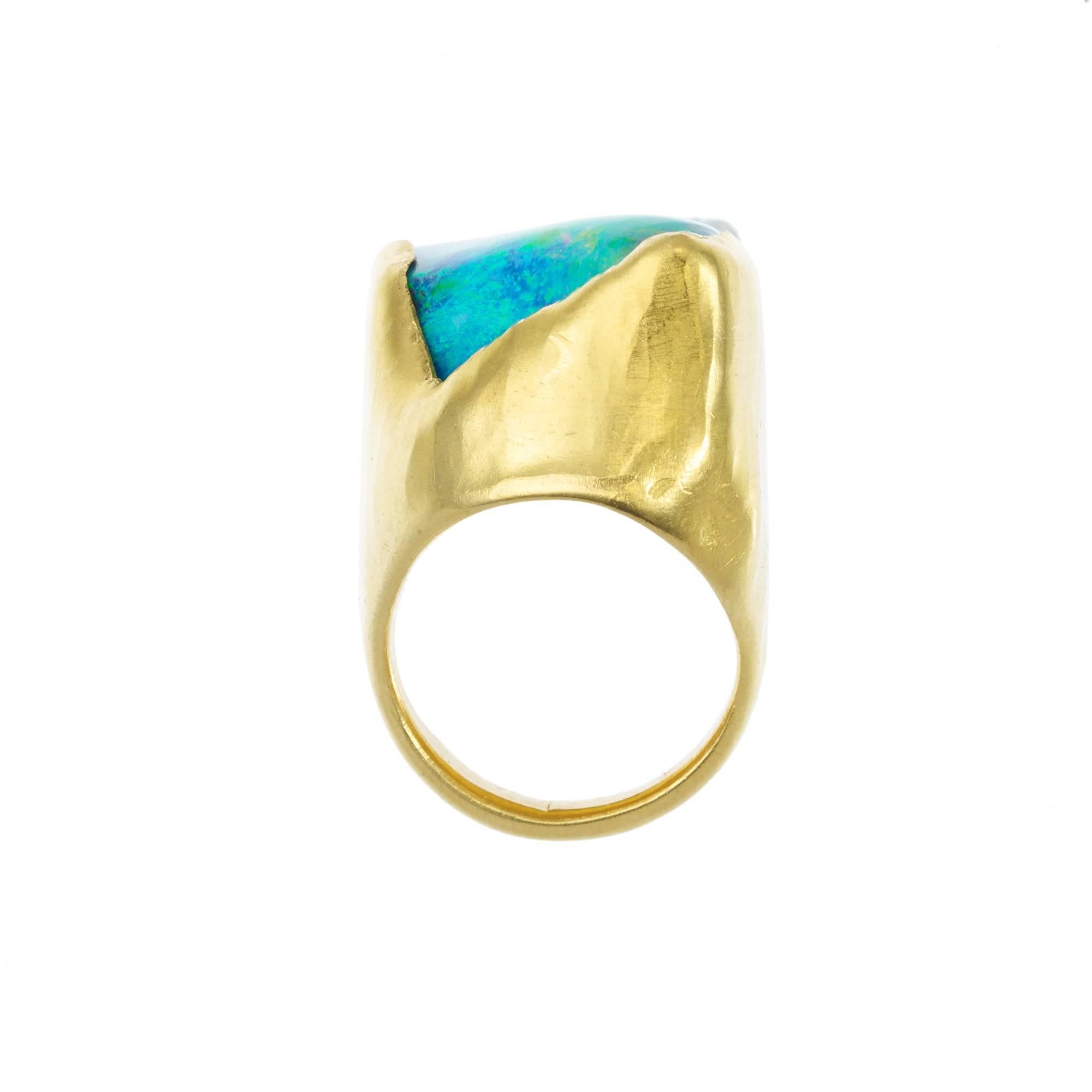 In ancient times Opals were regarded as the luckiest and most magical of all the gems, more powerful than all the other stones as it contained an endlessly fascinating array of colours.<p>
Inspired by an old Gold and Turquoise ring which Pippa