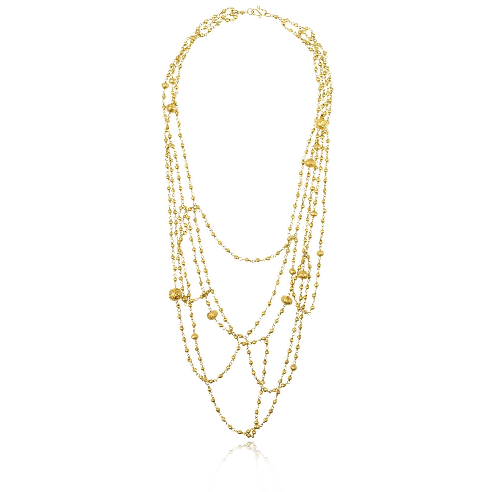 Artisan Pippa Small Multi-Strand Gold Bead Tangle Necklace For Sale