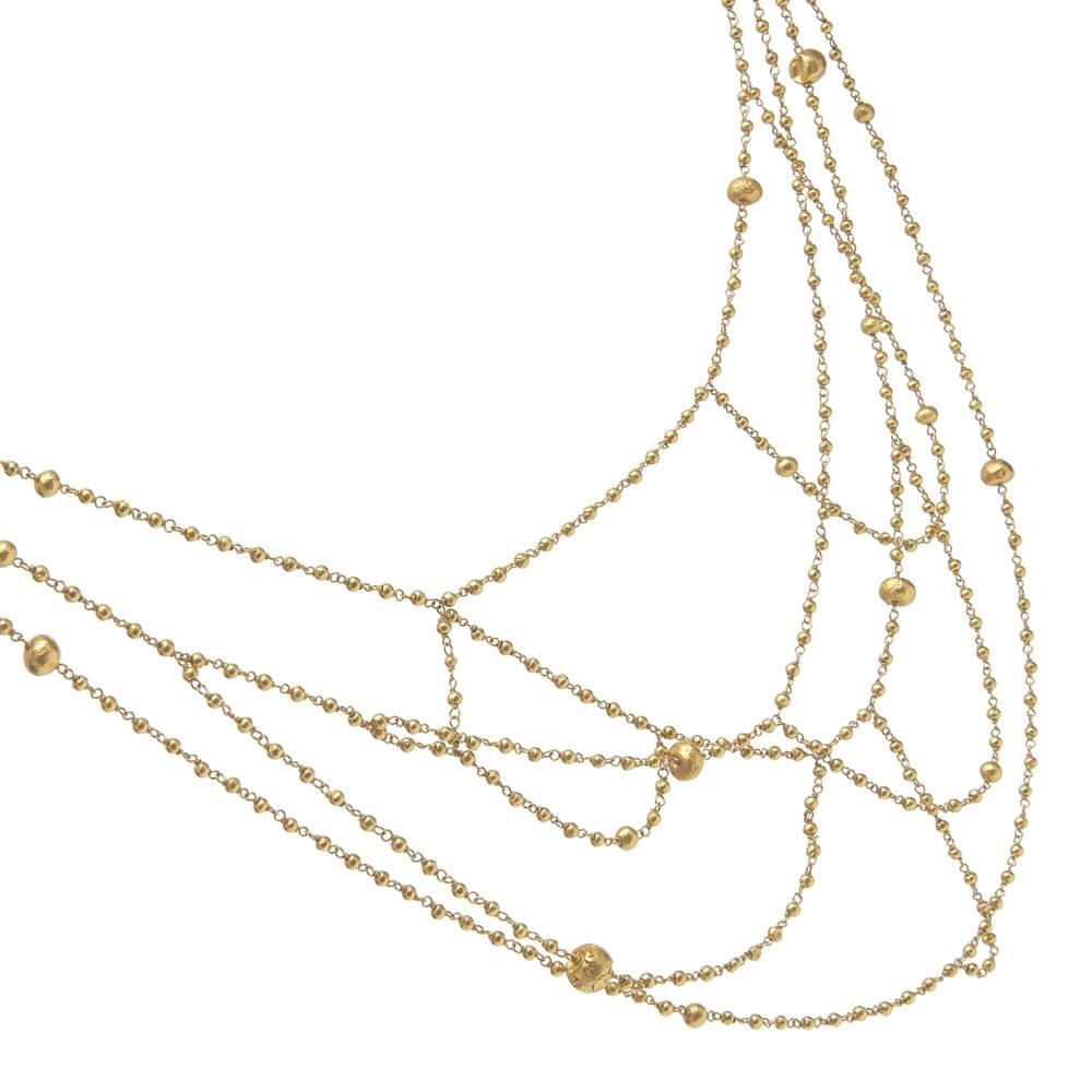 A classic Pippa Small design, the Tangle Necklace combines beautiful hand-picked 18 kt Gold beads of all shapes and sizes  to create the ultimate statement piece.

Longest Strand Measures: 22"