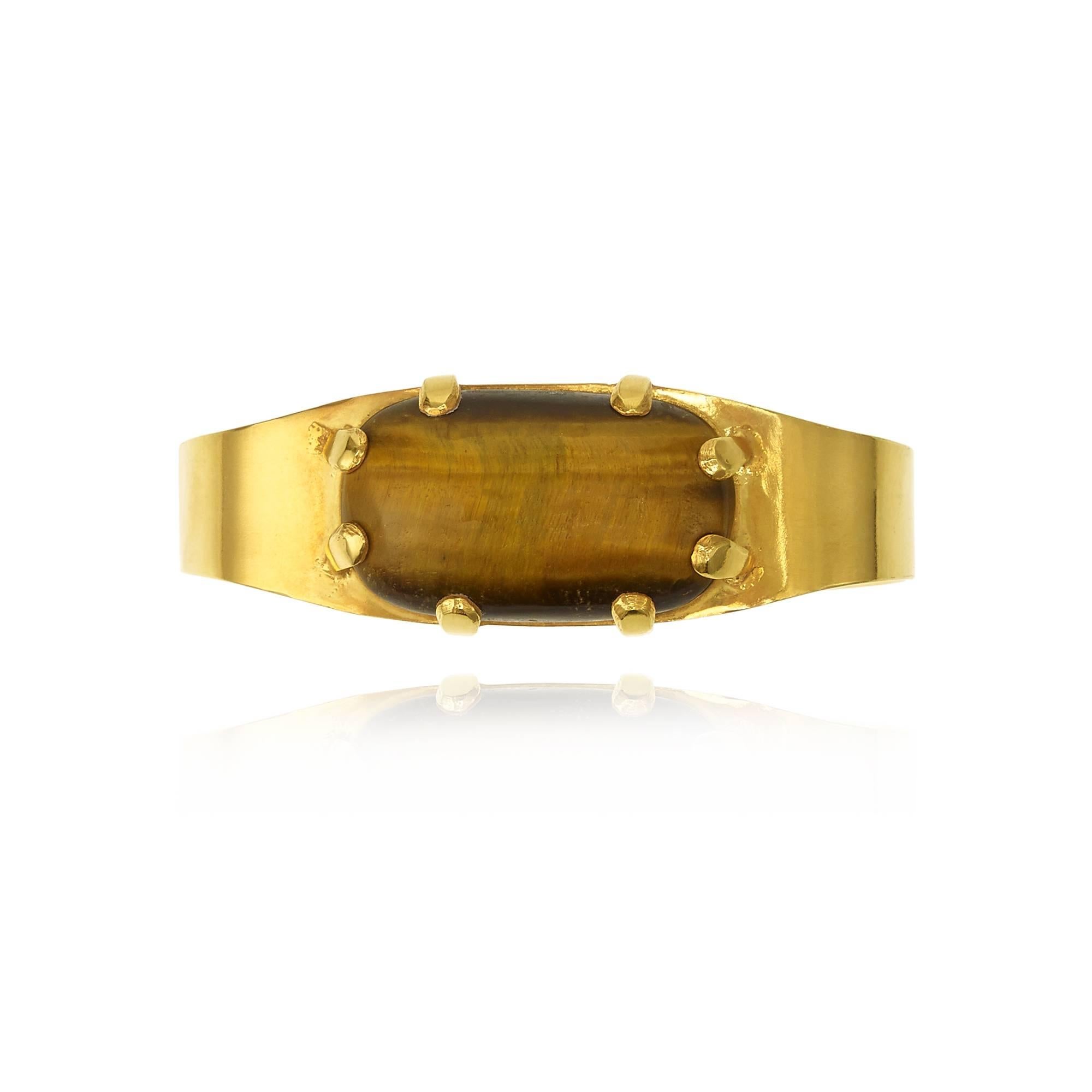 Pippa Small Ramz Tiger's Eye Gold Plate Artisan Cuff Bracelet In New Condition For Sale In London, GB