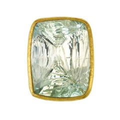 Malika, bague tibétaine en or et aigue-marine