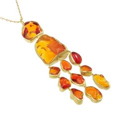 Fire Opal Gold Eleven Stone Pendant on Pinched Chain