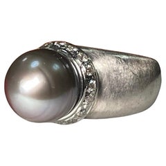 14K White Gold, Diamonds And South Sea Pearl Cocktail Ring