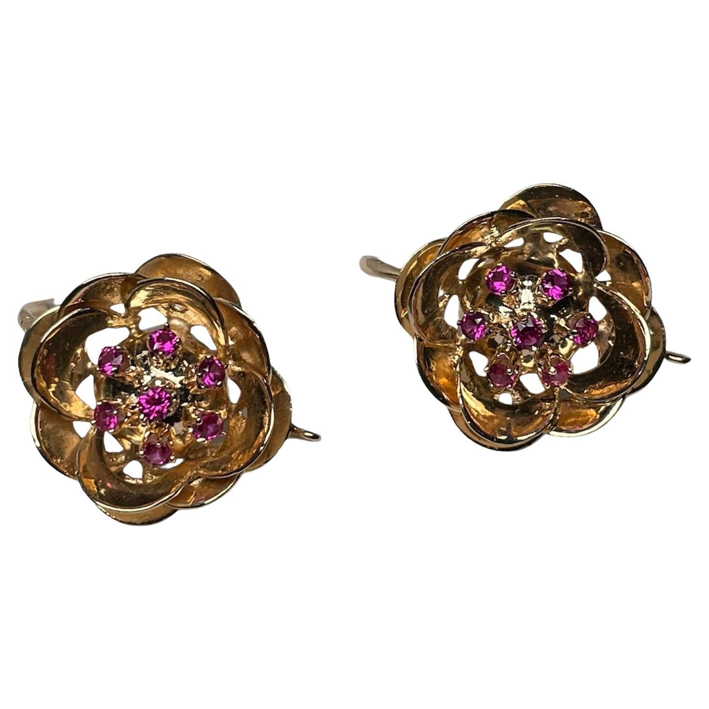 14k Gelbgold Rubine Paar Ohrringe