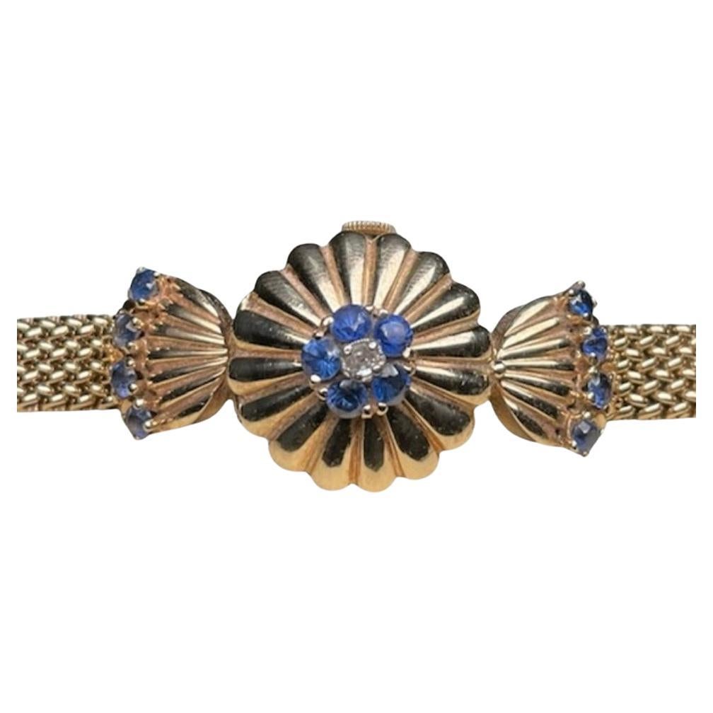 14K Gold, Diamanten und Saphire Hidden Uhrenarmband