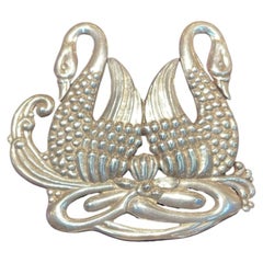 Mid Century Mexican Los Castillos Sterling Swans Brooch/Pendant