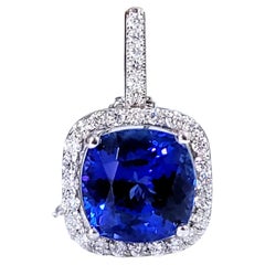 5.21cttw Cushion Cut Tanzanite Diamond Pendant in 14kt White Gold 