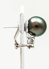 Tahitian Pearl, White Diamond and Gold Earrings