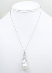 Baroque White South Sea Pearl, White Diamond and Gold Pendant Necklace