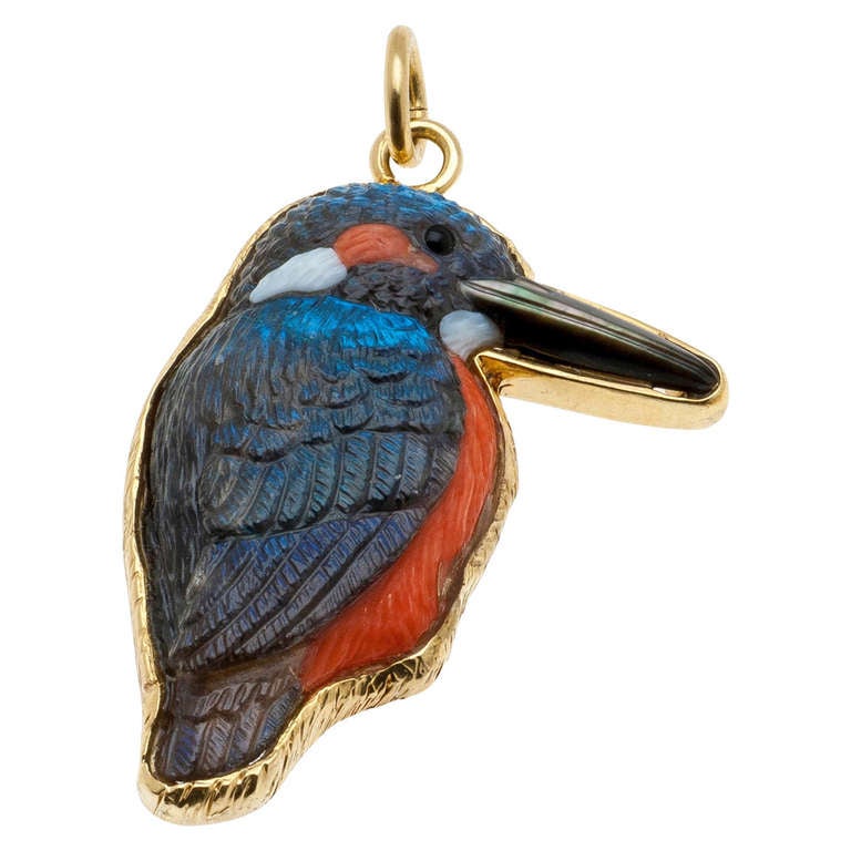 Stunning Hand Carved Kingfisher Pendant