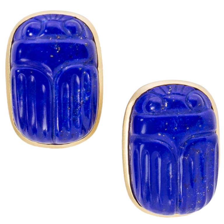Lapis Lazuli Scarab Earrings