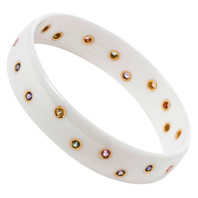 Etienne Perret Ceramic Sapphire Bangle Bracelet For Sale