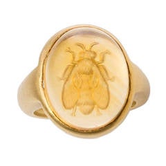 Citrine Gold Bee Intaglio Ring