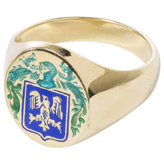 Heraldic Double Eagle Crest Gold Ring