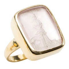 Moon Goddess Quartz Intaglio Gold Ring