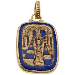 Lapis Lazuli Gold Inlay Medieval Angel Pendant