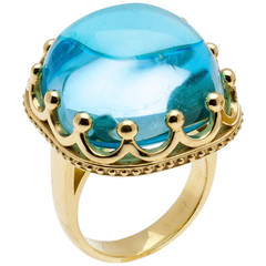 Large Blue Quartz Cabochon Crown Ring