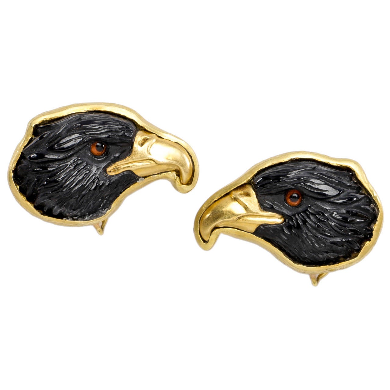 Black Sapphire Gold Eagle Earrings