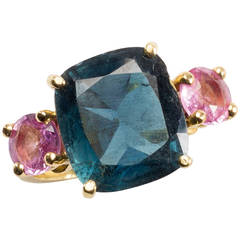 Blue Tourmaline Ring with Pink Sapphires 6