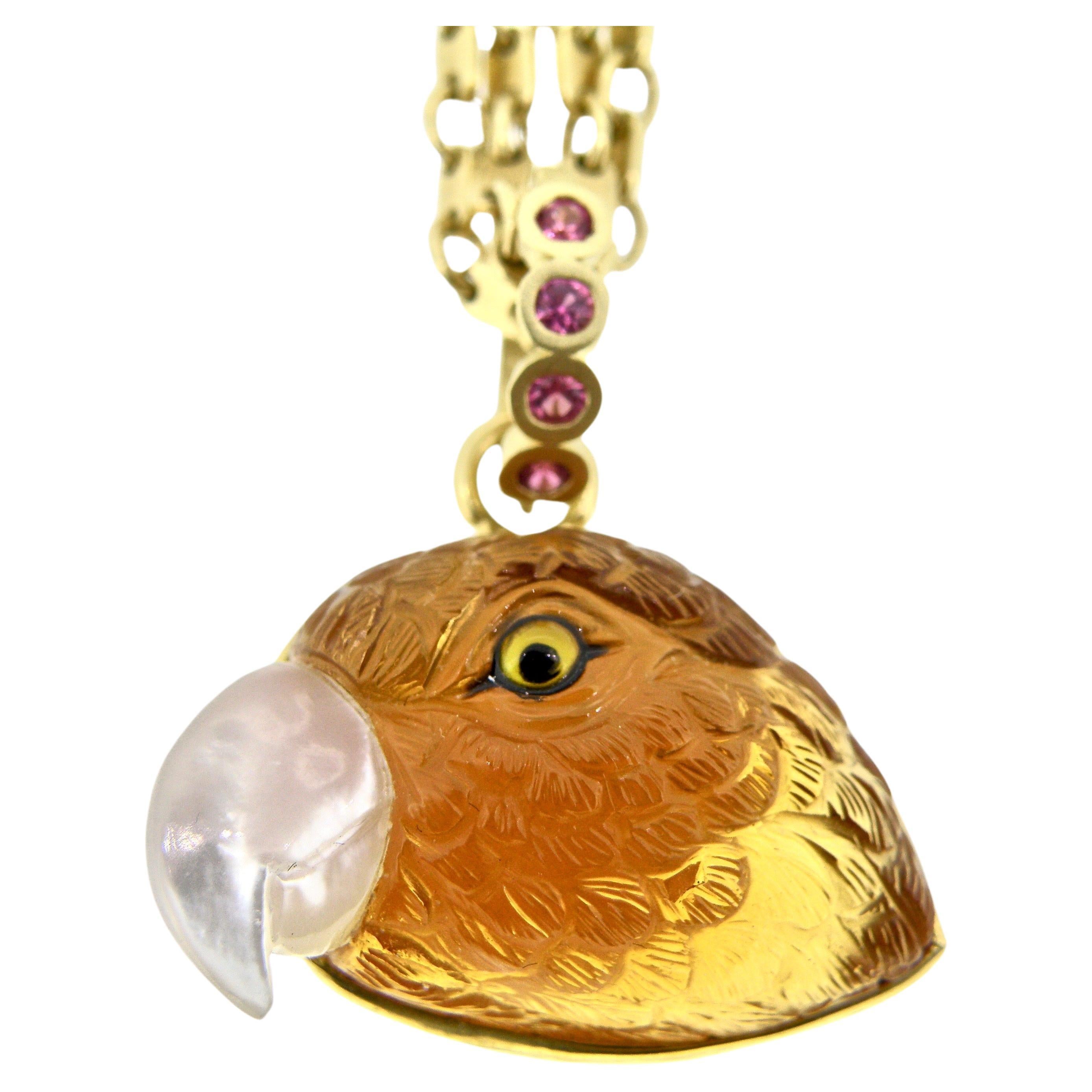 Mandarin Garnet Gold Detachable Parrot Pendant For Sale