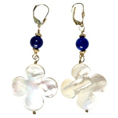 18k earring with Mother of Pearl Petal drop and Lapis Lazuli