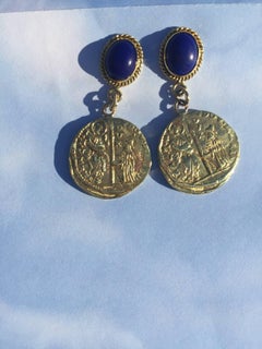 Venetian Coin Drop Earrings with Lapis Lazuzli Studs