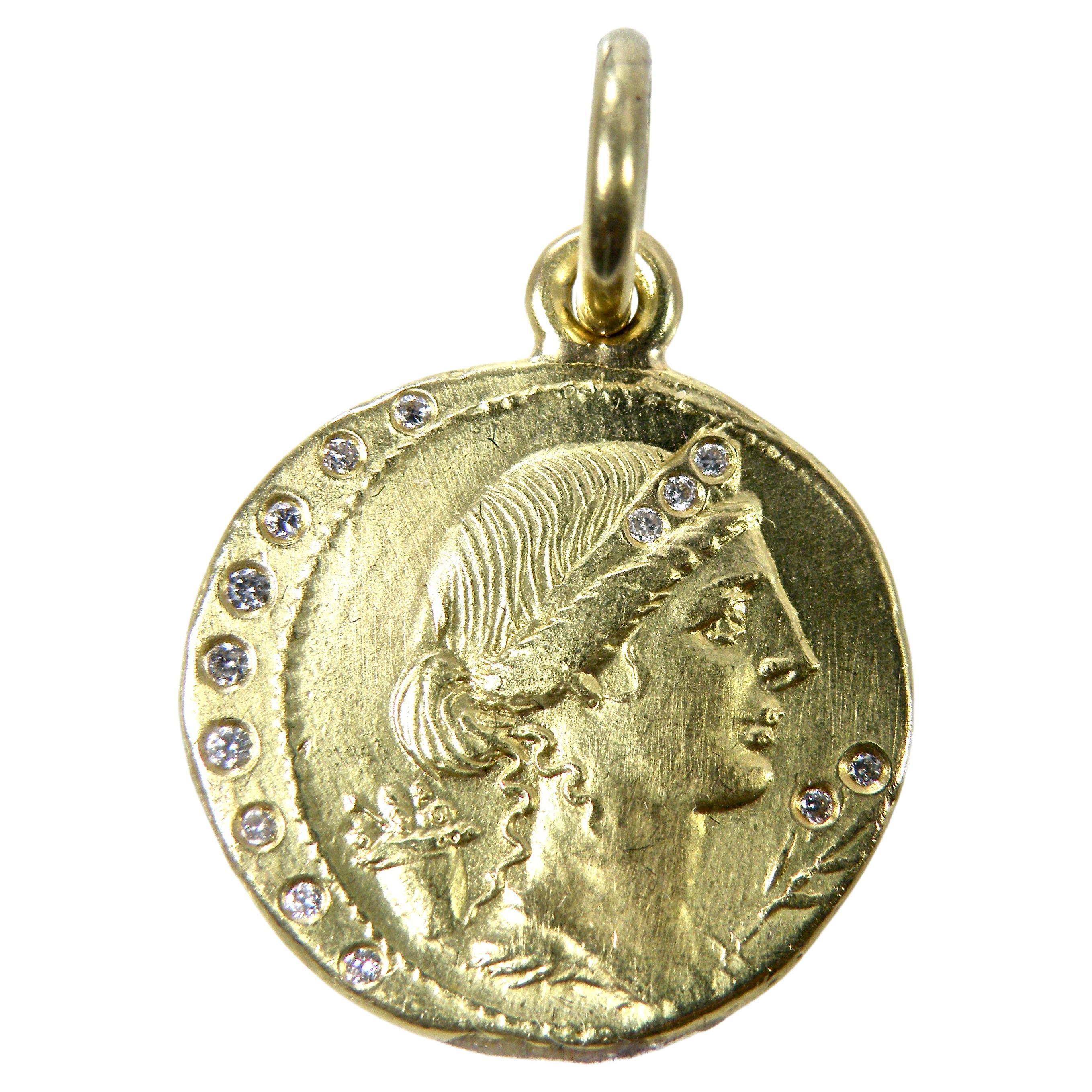 18 Karat Gold and Diamond Coin Pendant