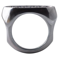 Modern Blackened Sterling Silver Blue Sapphire Men's Ring