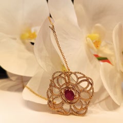 1.1 Carat Ruby with 1.68 Carats VS G Color Diamonds Rose Gold Necklace