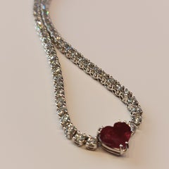 7.25 Carat Vs G White Gold Tennis Necklace with Heart Ruby Carat 2.04