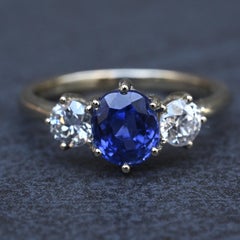 GIA 1.54ct Burma No Heat Sapphire With Old European Cut Diamonds 18K Gold Ring
