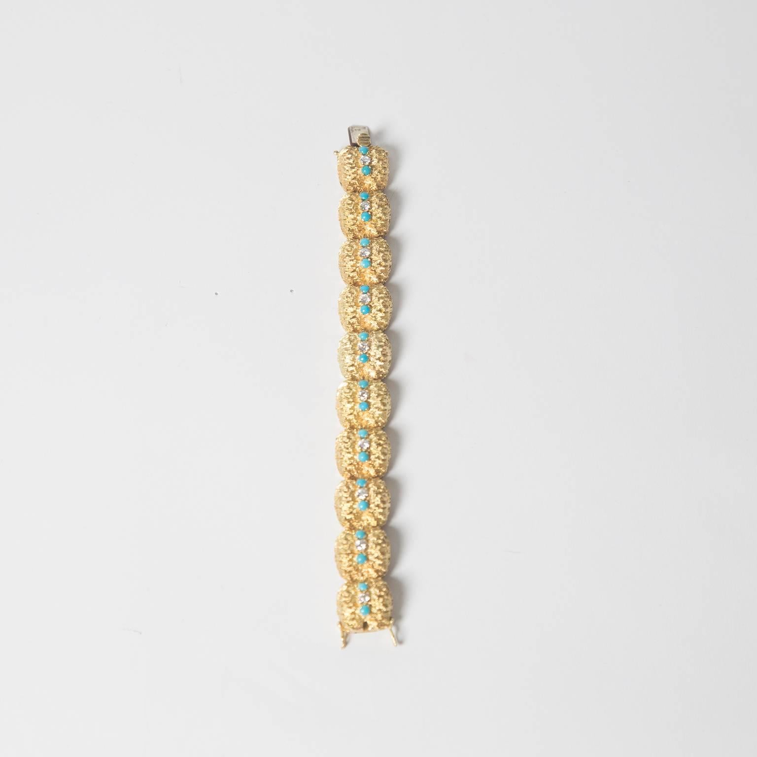 Retro Brushed 18K Gold Link Bracelet For Sale