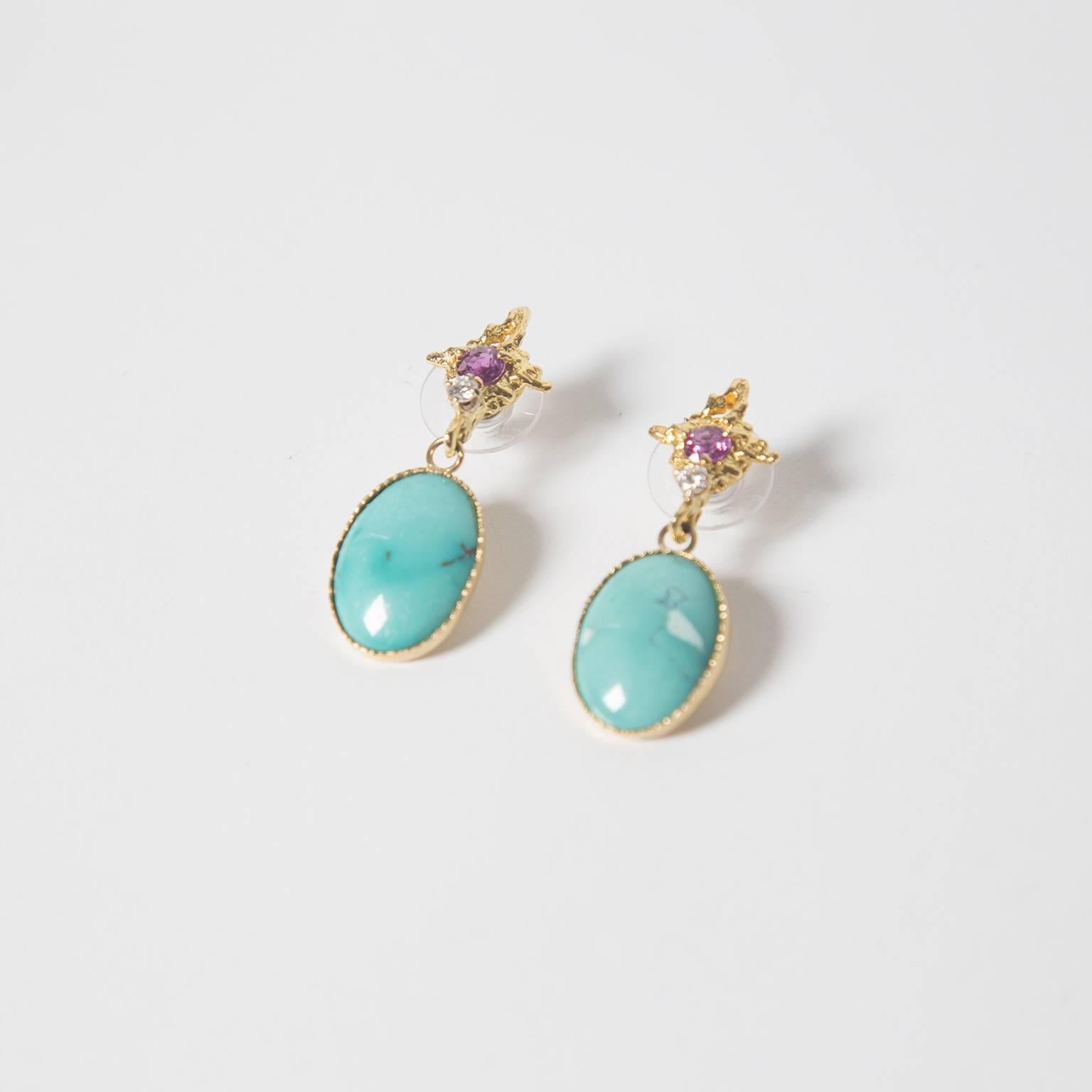 Turquoise Drop Earrings In New Condition In Los Angeles, CA