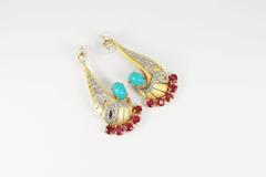 Turquoise and Ruby Earrings