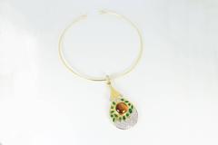 Tiger's Eye and Emerald Pendant Necklace