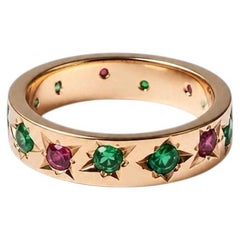 14K Rose Gold Emerald & Ruby Star Setting Ring