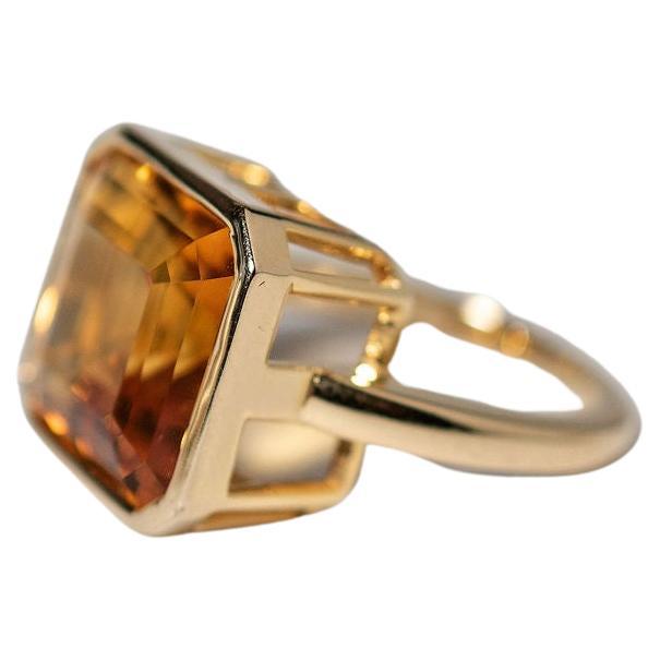 Seltener 7,88 Karat orangefarbener Citrin-Rosa-Ring, Lünette gefasst und handgefertigt in 14k Gelbgold