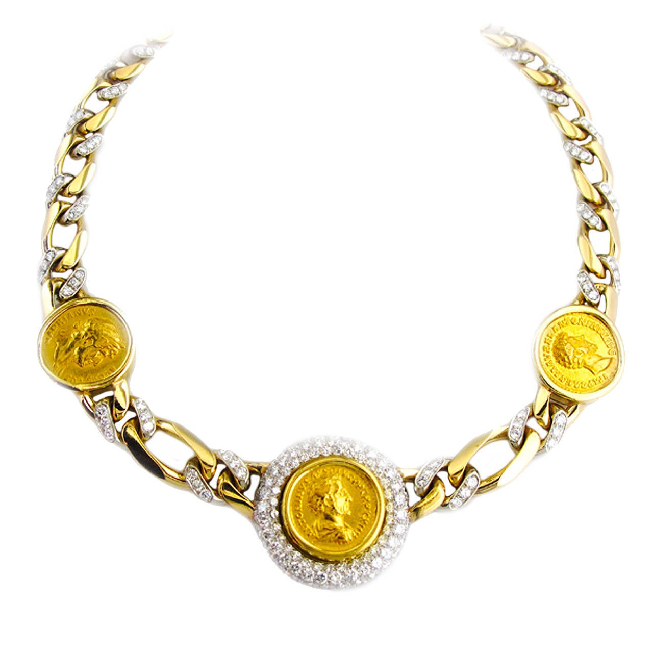 Bulgari 18kt Gold Roman Ancient Coin Diamond Necklace