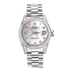 Rolex Ladies White Gold Diamond Bezel Mother-of-Pearl Dial Wristwatch