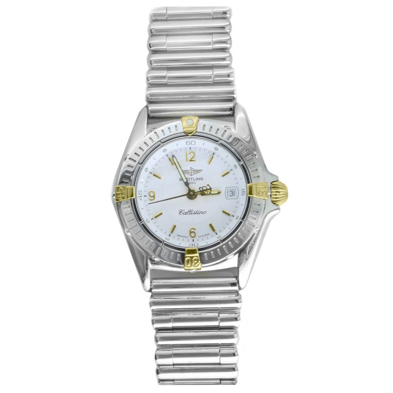 Breitling Ladies Yellow Gold Stainless Steel Callistino Wristwatch Ref B52045 For Sale