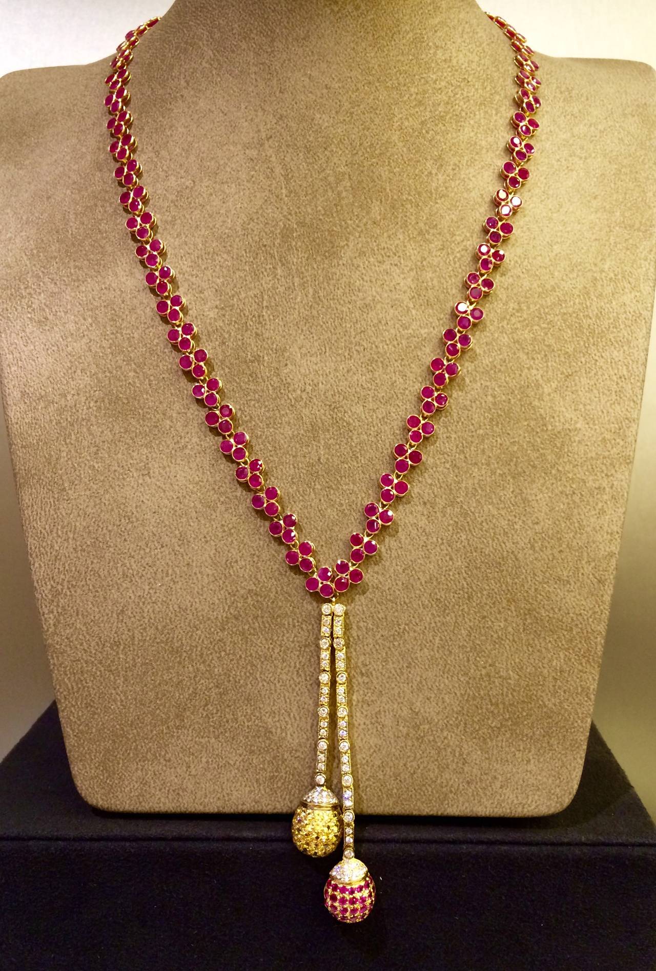 Women's Pink and Yellow Sapphire Diamond Gold Necklace